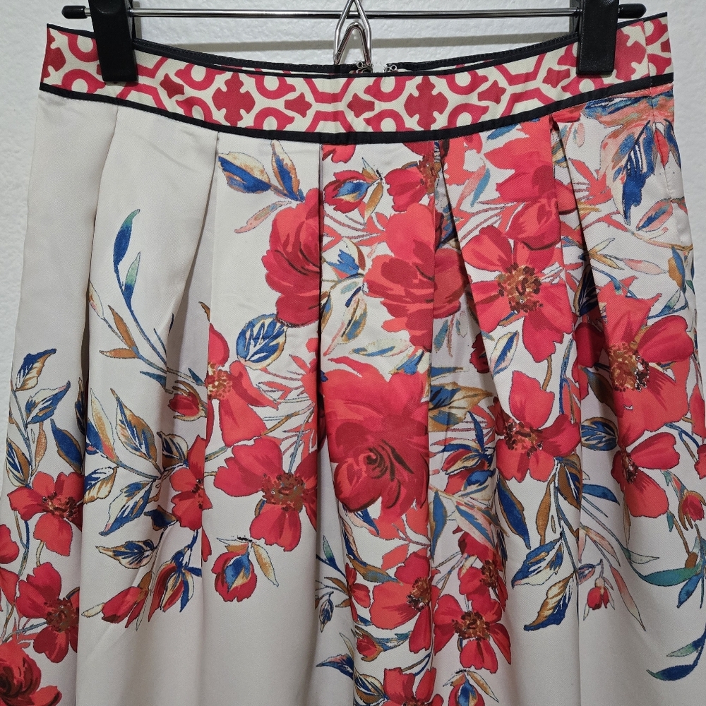 ​Flying Tomato Red Floral A-Line Skirt Geometric Border Boho Small - Picture 2 of 16